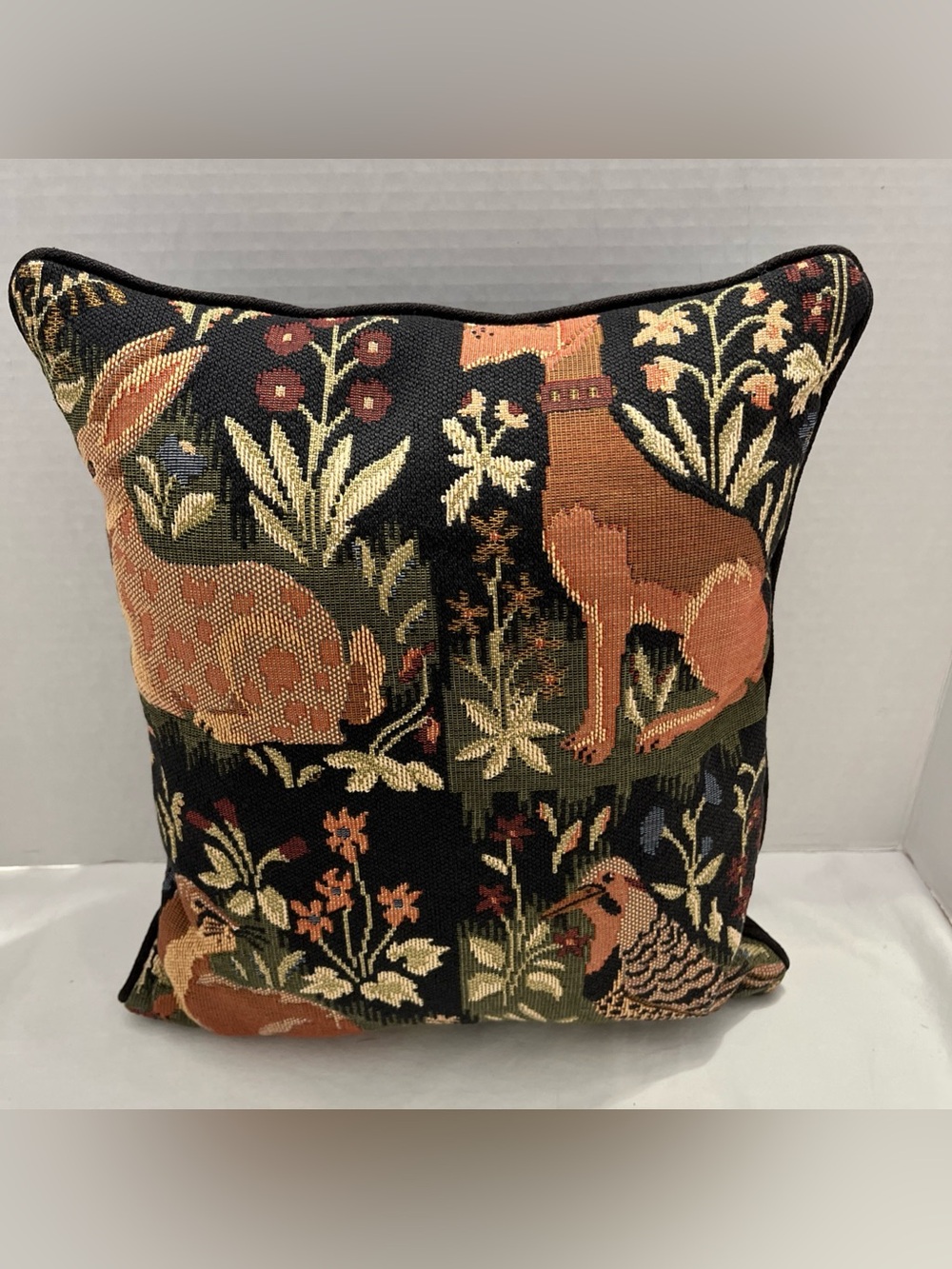 VTG Tapestry Pillow Forest Animals Dog Rabbit 12x13 Cottagecore Robert Allen